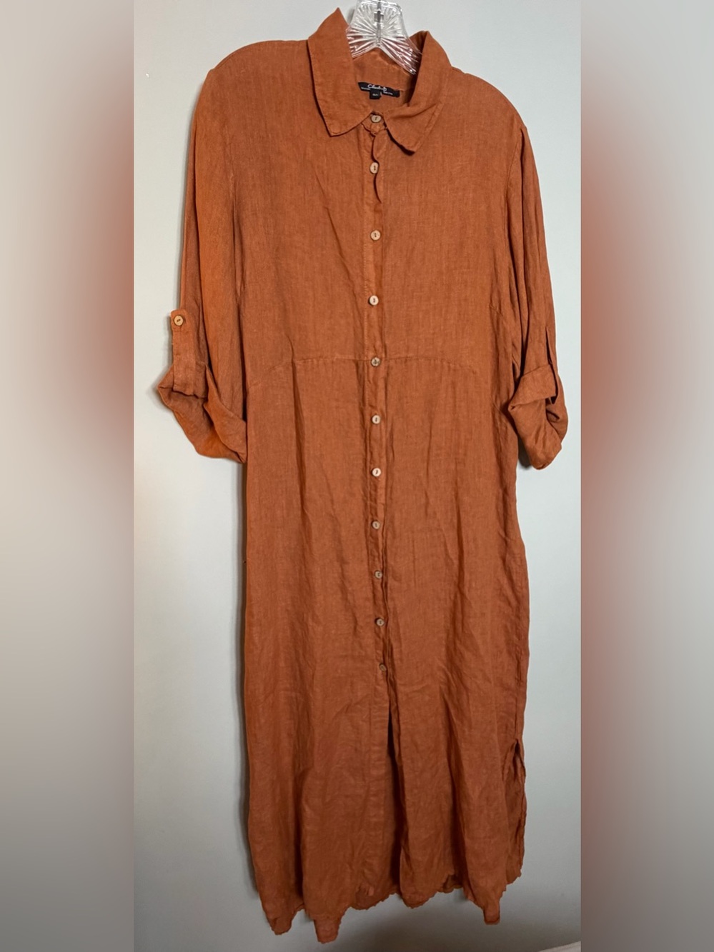 Charlie B Button-Front Linen Shirt Dress in Rust Size L - Picture 1 of 11